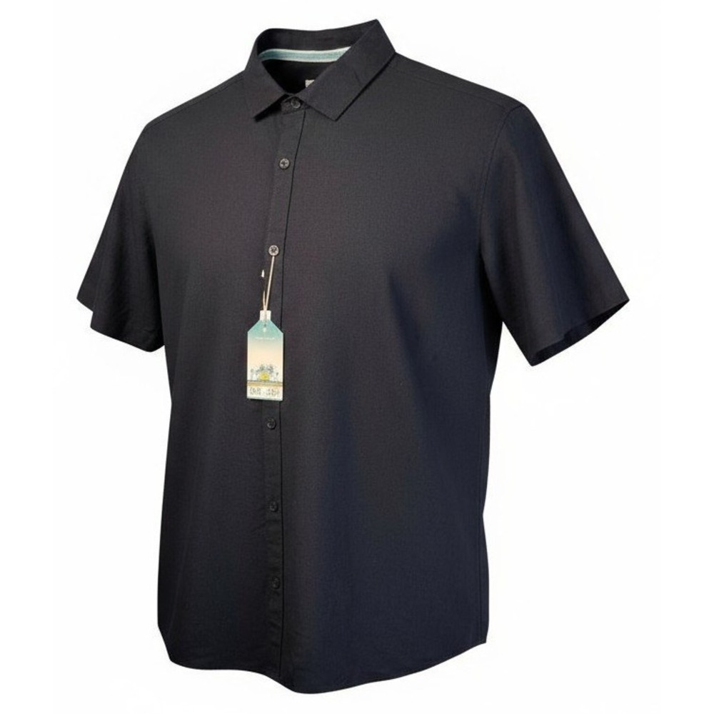 Tenth + Ocean‎ Shirt  L Men's Black Linen Blend Short Sleeve Button Up NWT NEW